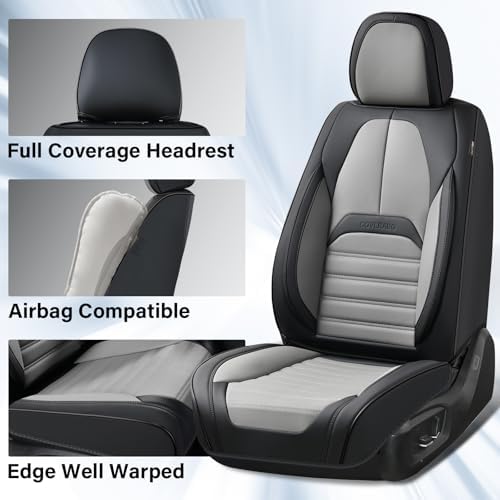 Coverado Waterproof Nappa Leather Car Seat Covers, Automotive Seat Covers，Front Car Seat Cushion & Car Seat Protector, Seat Covers Universal Fit for Most Cars, SUVs,Trucks,Black&Gray - Image 3