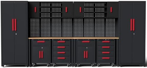 12-PC Heavy Duty Steel Garage Storage Cabinet System & Bench,Red by Tsnritor