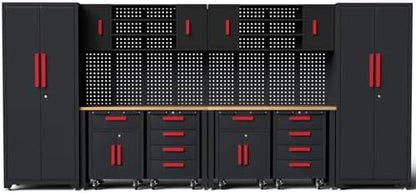 12-PC Heavy Duty Steel Garage Storage Cabinet System & Bench,Red by Tsnritor