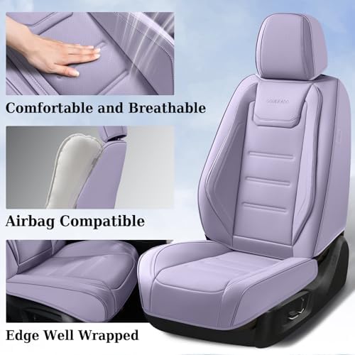 Coverado Car Seat Covers, Front Covers for Cars, Car Seat Cover Front Seats, Car Seat Protector Waterproof, Leather Car Seat Cushion, Universal Interior Covers Seat Protectors for Most Cars Purple - Image 2