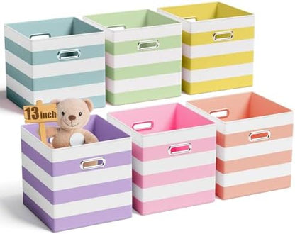 CroBlissful 13 Inch 6 Pcs Fabric Storage Cubes with Handle, Macaron Color by CroBlissful
