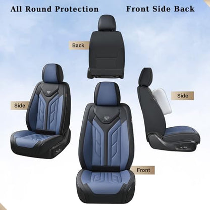Coverado Seat Covers, Car Seat Covers Front Seats, Leather Seat Covers for Cars, Automotive Seat Covers Car Seat Protector Car Seat Cushion Universal Fit for Most Sedans SUV Pick-up Truck(Black&Blue) - Image 2