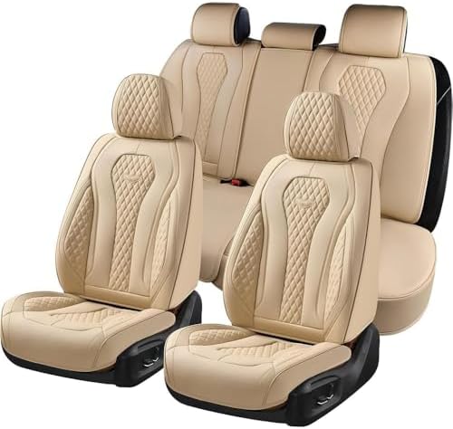Coverado Automotive Seat Covers, Car Seat Covers Full Set, Beige Car Seat Cover, Car Seat Cushion Waterproof, Front Seats Back Seat Covers, Car Seat Protector Universal Fit Most Cars by COVERADOAUTO