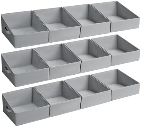DIMJ Closet Storage Bins 12 Pack - Fabric Storage Baskets for Shelves, Collapsible Clothes Organizer with Handles, Trapezoid Shelf Organization Storage Cubes for Purse, Toys, Books, Towel, Clothes by DiMJ