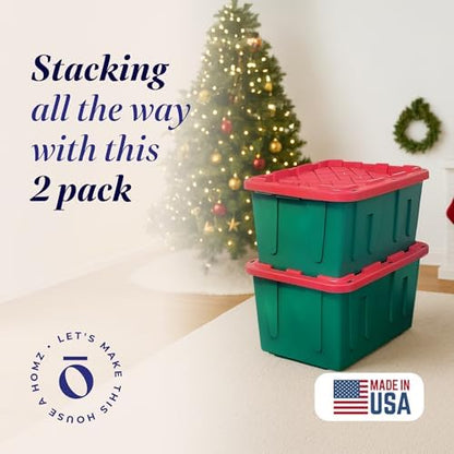 HOMZ Durabilt Plastic Storage Bins with Lids, 27 Gal, Red/Green, 2 Pack - Image 2