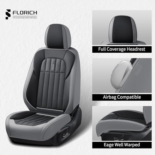 FLORICH Seat Cover, Car Seat Covers Front Set, Waterproof Leather Car Seat Protector, Front Seat Covers for Cars, Automotive Seat Covers Protector 2 Pack Fit for Most Cars Trucks SUV - GrayBlack - Image 3
