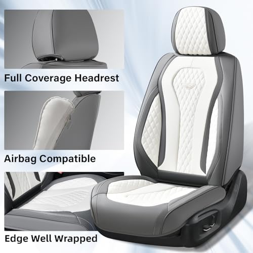 Coverado Seat Covers, Car Seat Covers Front Seats, Car Seat Cover, Waterproof Car Seat Covers, Car Seat Cushion, Front Car Seat Covers Leatherette Car Seat Protector Universal Fit Most Cars White - Image 3