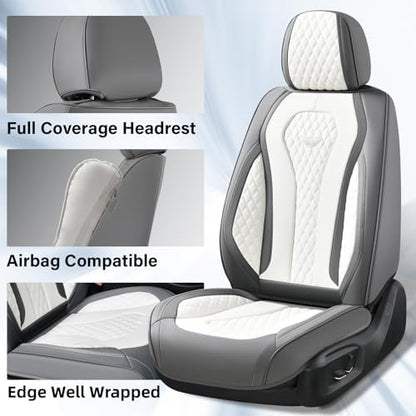 Coverado Seat Covers, Car Seat Covers Full Set, White Car Seat Cover, Car Seat Cushion Waterproof, Front Seats Back Seat Covers, Luxury Seat Cover Car Seat Protector Universal Fit Most Cars - Image 3
