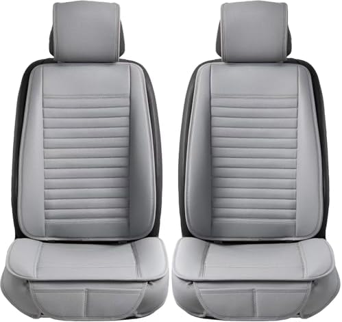 2pc Car Seat Covers, Luxury Car Protectors, Universal Anti-Slip Driver Seat Covers, Edge Wrapping Front Car Seat Covers with PU Leather(Gray) - Image 2