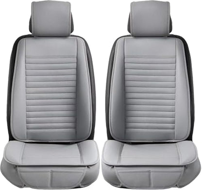 2pc Car Seat Covers, Luxury Car Protectors, Universal Anti-Slip Driver Seat Covers, Edge Wrapping Front Car Seat Covers with PU Leather(Gray) - Image 2