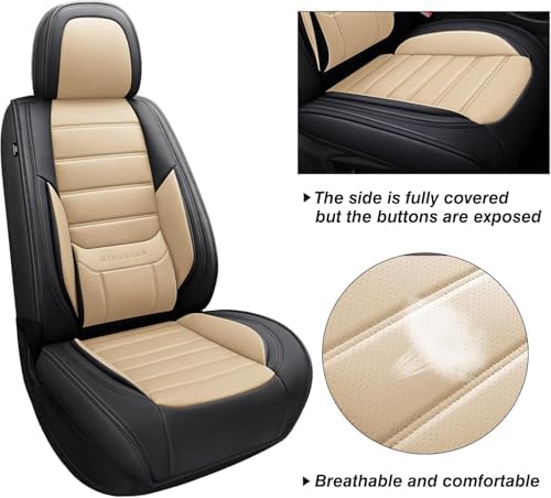 MINGBRON Seat Covers, Car Seat Covers Front Seats, Car Seat Cover, Car Seat Protector Waterproof, Car Seat Cushion Nappa Leather, Beige Seat Covers Carseat Cover Universal Fit for Most Cars - Image 3