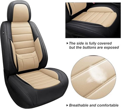 MINGBRON Seat Covers, Car Seat Covers Front Seats, Car Seat Cover, Car Seat Protector Waterproof, Car Seat Cushion Nappa Leather, Beige Seat Covers Carseat Cover Universal Fit for Most Cars - Image 3