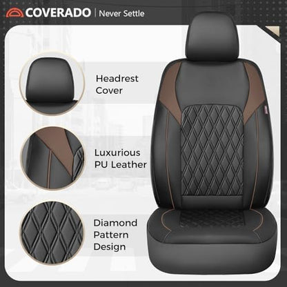 Coverado Leather Seat Covers, Front and Back Seat Covers for Cars, Waterproof Automotive Seat Covers Car Seat Protector Car Seat Cushion Universal Interior Truck Accessories Fit Most Cars Black&Coffee - Image 4