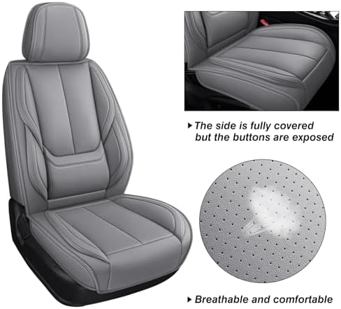 MINGBRON Car Seat Covers Full Set, Brown Car Seat Cover Lumbar Support, Car Seat Protector Waterproof, Nappa Leather Car Seat Cushion, Front Seats and Back Fit for Most Cars Beige - Image 6