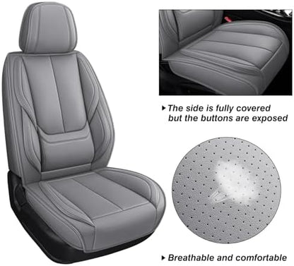 MINGBRON Car Seat Covers Full Set, Brown Car Seat Cover Lumbar Support, Car Seat Protector Waterproof, Nappa Leather Car Seat Cushion, Front Seats and Back Fit for Most Cars Beige - Image 6