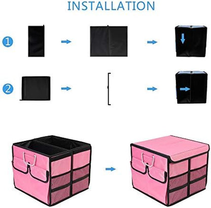 Car Trunk Organizer Collapsible Portable Multi Compartments Organizer with Non Slip Straps for SUV Truck Auto Vehicle Car Auto Minivan (Small Covered, Pink) - Image 4