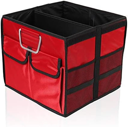 Car Trunk Organizer Collapsible Portable Multi Compartments Organizer with Non Slip Straps for SUV Truck Auto Vehicle Car Auto Minivan(Small without cover, Red) by TYSKL