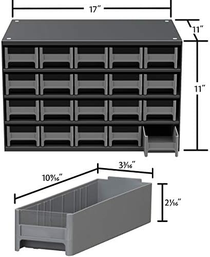 Akro-Mils Steel Garage Storage Cabinet, Small Parts Organizer Metal Cabinet for Hardware, Nails, Screws, Bolts, Nuts, and More, 17" W x 11" D x 11" H, 20-Drawer, Gray Cabinet/Gray Drawers (19320) - Image 2