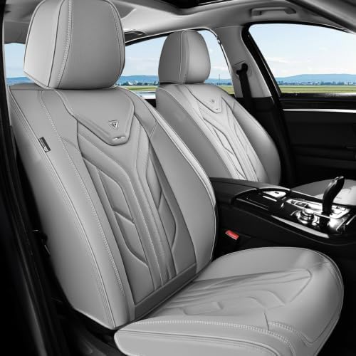 Coverado Seat Covers, Car Seat Covers Front Seats, Leather Seat Covers for Cars, Automotive Seat Covers Car Seat Protector Car Seat Cushion Universal Fit for Most Sedans SUV Pick-up Truck(Grey) by COVERADOAUTO