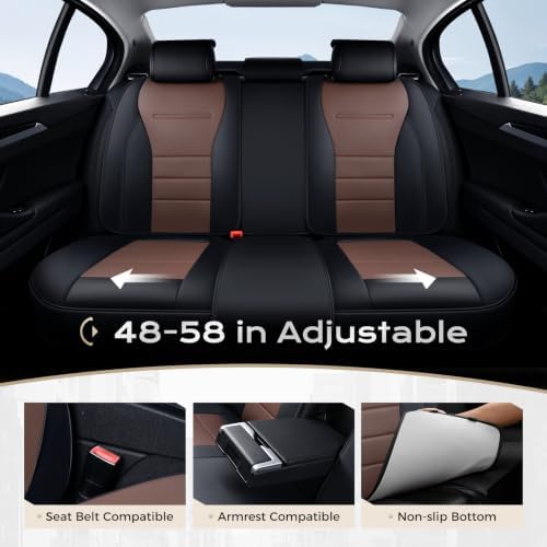 Coverado Car Seat Covers Full Set, Nappa Leather Seat Covers for Cars, Car Seat Protector Car Seat Cushion, Front and Back Seat Protectors Cushions Universal Fit for Most Cars Vehicles(Black&Coffee) - Image 4