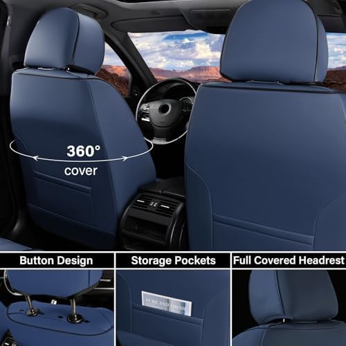Coverado Car Seat Covers Front, Seat Covers for Cars, Waterproof Car Seat Cushions, 2-Pack Leather Carseat Seat Protectors, Universal Seat Covers Fit for Most Sedans SUV Pick-up Trucks(Blue&Black) - Image 4