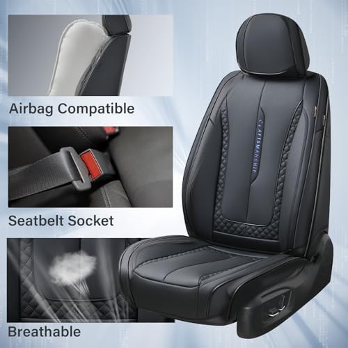 Coverado Car Seat Cover Front Seat, Black Seat Covers Front Seats, Nappa Leather Waterproof, Car Seat Cushion, Car Seat Protector Universal Fit Most Cars - Image 4