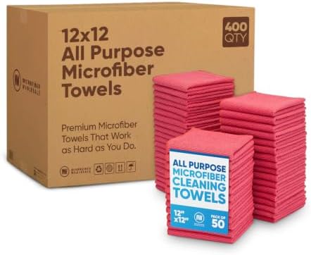 Bulk 12” X 12” All Purpose Microfiber Towels Wholesale - Case Quantity (400 Count) | No Fraying | High Density Microfiber | Zero Chemical Cleaner | Long-Lasting (Red) by MicrofiberWholesale