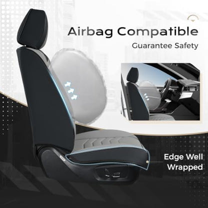 Coverado Front Seat Covers, Leather Car Seat Covers Luxury Automotive Seat Covers for Cars, Waterproof Car Seat Protectors Car Seat Cushion Universal Fit for Most Cars Trucks SUV Vehicles, Black&Gray - Image 6