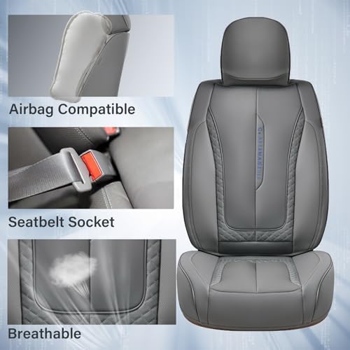 Coverado Car Seat Cover Full Set, Gray Seat Covers Front Seats Back Seat Covers, Nappa Leather Waterproof, Car Seat Cushion, Car Seat Protector Universal Fit Most Cars - Image 4