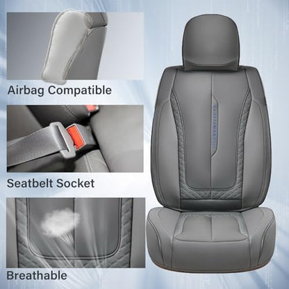 Coverado Car Seat Cover Full Set, Gray Seat Covers Front Seats Back Seat Covers, Nappa Leather Waterproof, Car Seat Cushion, Car Seat Protector Universal Fit Most Cars - Image 4
