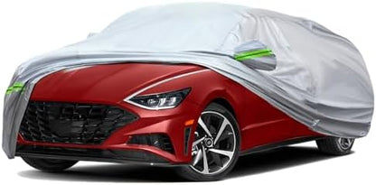 TUCAREST 6-Layers Premium Full Car Cover Hard Shell Zipper Design Waterproof All Weather Weatherproof UV Sun Protection Snow Dust Storm Resistant Outdoor with Straps (Fit for Sedan 165"- 181") by TUCARESTAutoParts