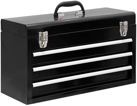 3 Drawer 20“ Metal Tool Box Portable Steel Tool Chest with Metal Latch Closure for Garage, Home and Workbench,Black by JACKBOSS