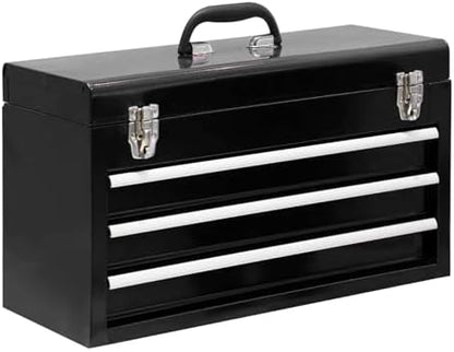 3 Drawer 20“ Metal Tool Box Portable Steel Tool Chest with Metal Latch Closure for Garage, Home and Workbench,Black by JACKBOSS