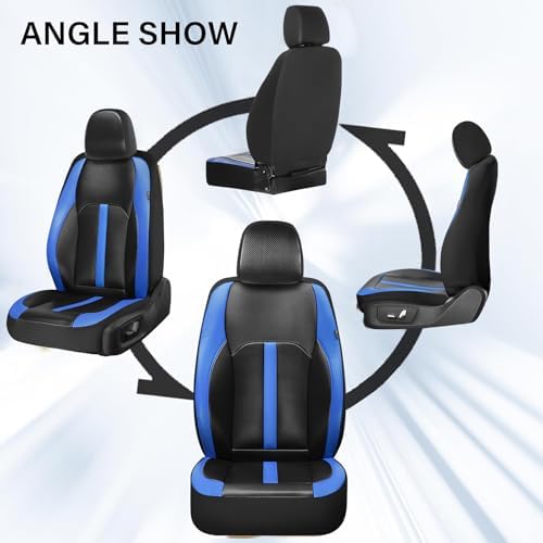 Coverado Leather Car Seat Covers Front Seats & Carbon Fiber, Waterproof and Durable All Weather Protector, Universal Fit for SUV, Pickup Truck, Sedan, Automotive Vehicle Interior, Black&Blue - Image 5
