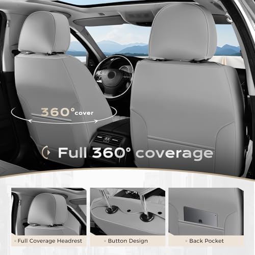 Coverado Full Set Car Seat Covers, Luxury Faux Leather Waterproof Seat Covers, Gray Car Seat Protectors, Universal Fit, Leather Seat Cushions for Cars-Gray - Image 4