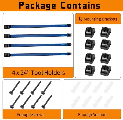 24" Magnetic Tool Holder Strip, 4 Pieces Blue Metal Tool Organizer Rack with Stainless Steel Surface, Magnet Bar for Garage Workshop, Easy To Install with Mounting Screws - Image 7