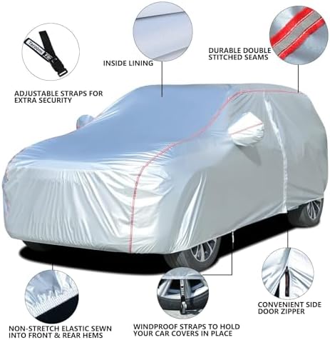 Tecoom Hard Shell Car Cover for Automobiles with Zipper Design, Waterproof All Weather UV-Proof Windproof for Indoor Outdoor Fit 216-230 Inches Full-Size SUV - Image 2
