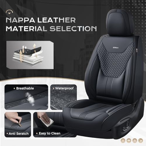 Coverado Car Seat Covers Full Set, Front Seat Covers with Lumbar Support and Back Seat Cover Waterproof Leather Automotive Seat Cover, Universal Car Interior Protectors Cushion for Most Cars - Image 2