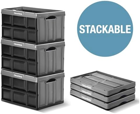 CleverMade Collapsible Storage Bins, 62L 3 Pack, 100 lb Stackable, Stone - Image 6