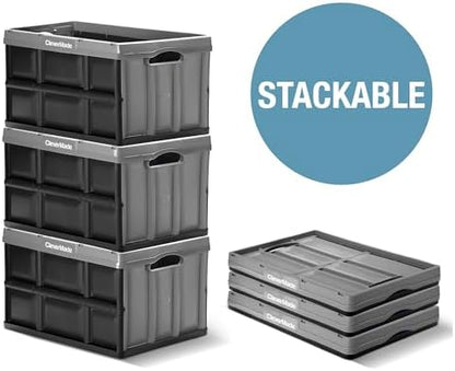 CleverMade Collapsible Storage Bins, 62L 3 Pack, 100 lb Stackable, Stone - Image 6