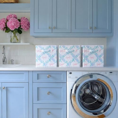Geelin 6 Pcs Blue Floral Bow Cube Storage Bins 11 Inch Storage Basket - Image 4