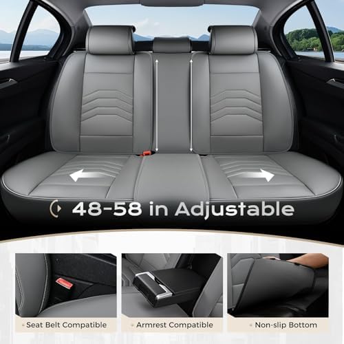 Coverado Leather Seat Covers, Gray Seat Covers Full Set, Car Seat Covers Front Seats and Back, Waterproof Faux Leather Car Seat Cushion Car Seat Protector Universal Fit for Most Cars Trucks SUV - Image 5