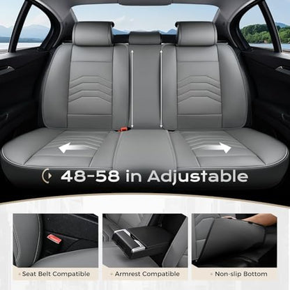 Coverado Leather Seat Covers, Gray Seat Covers Full Set, Car Seat Covers Front Seats and Back, Waterproof Faux Leather Car Seat Cushion Car Seat Protector Universal Fit for Most Cars Trucks SUV - Image 5