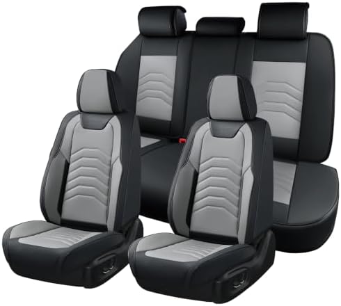 Coverado Car Seat Covers Full Set, Faux Leather Car Seat Covers for Cars, Car Seat Covers Front Seats and Back Car Seat Protector Waterproof, Car Seat Cushion Universal Fit for Most Cars, Black&Gray by COVERADOAUTO