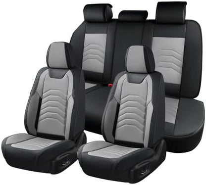 Coverado Car Seat Covers Full Set, Faux Leather Car Seat Covers for Cars, Car Seat Covers Front Seats and Back Car Seat Protector Waterproof, Car Seat Cushion Universal Fit for Most Cars, Black&Gray by COVERADOAUTO