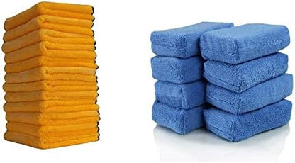 Chemical Guys MIC_292_08 Premium Grade Microfiber Applicators, Blue (Pack of 8) and Chemical Guys MIC_506_12 Professional Grade Premium Microfiber Towels, Gold (16 in. x 16 in.) (Pack of 12) Bundle by ChemicalGuys