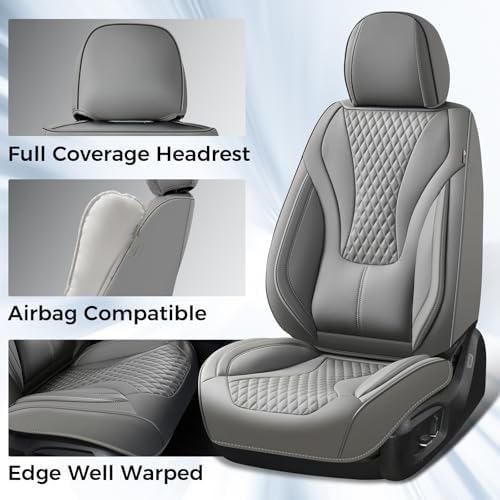 Coverado Gray Nappa Leather Car Seat Covers Front Seats ，Waterproof Car Seat Protector & Cushion, Universal Fit for Most Cars - Image 4