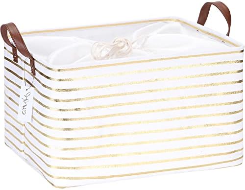 Hinwo 31L Large Canvas Storage Bin with Lid and Handles by Hinwo
