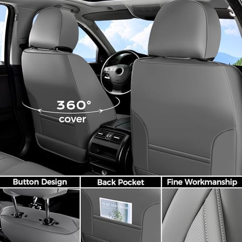 Coverado Gray Nappa Leather Car Seat Covers Front Seats ，Waterproof Car Seat Protector & Cushion, Universal Fit for Most Cars - Image 3