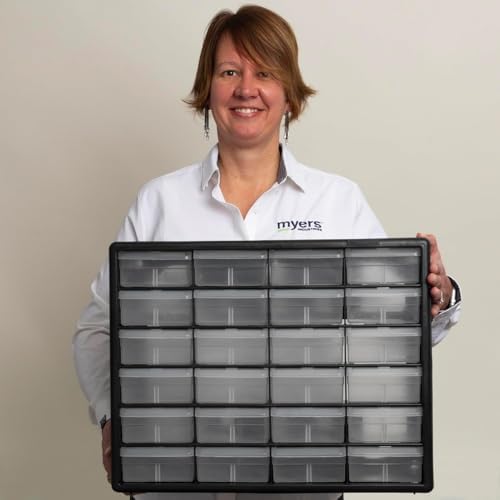 Akro-Mils 24-Drawer Plastic Storage Cabinet, 20"W x 6"D x 16"H, Red - Image 2